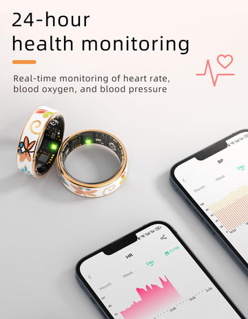 Ladies Smart Ring for Women Health Ring Blood Pressure Heart Rate Monitor Sleep Tracker Fitness Tracker Calories Step Counter Pedometer Gesture Control Waterproof Compatible with iOS Android Phones